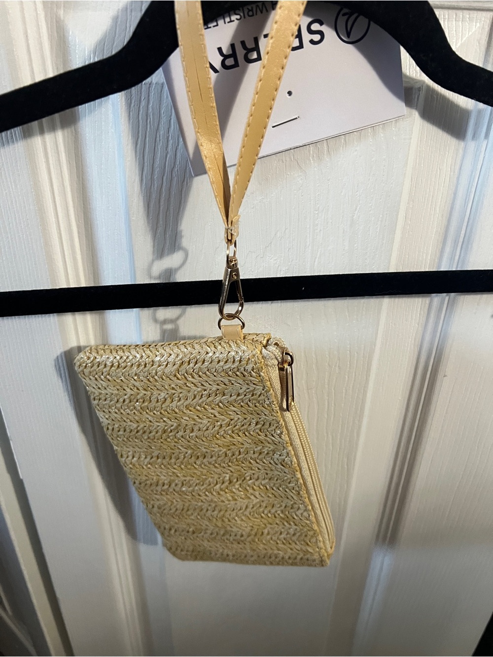 Sperry Beige Straw Wristlet Clutch with Removable Strap